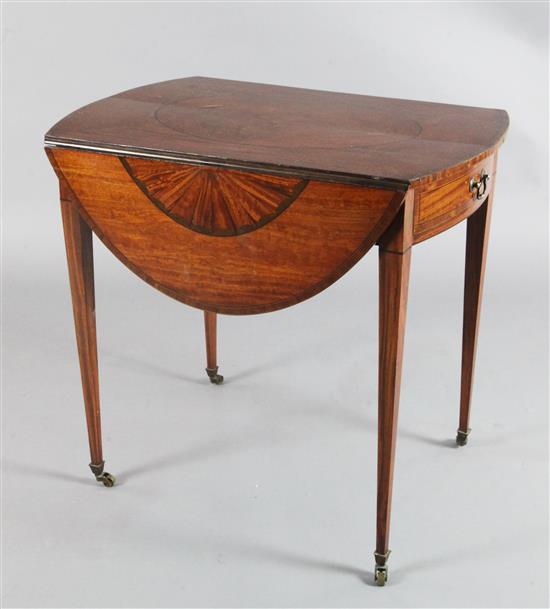 A Edwardian Sheraton revival inlaid satinwood Pembroke table, W.2ft 5in. D.1ft 8in. H.2ft 3in.
